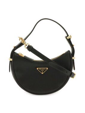 Prada Ake Small Leather Shoulder Bag Crossbody 2-Way Nero Black Gold